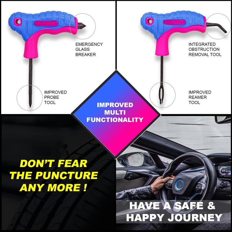 AmiciAuto Universal Tubeless Tyre Puncture Repair Kit with 2 in 1 Reamer Tool for Tubeless Tyre with Premium Storage Bag for Car, Bike, SUV, & Motorcycle - Image 4