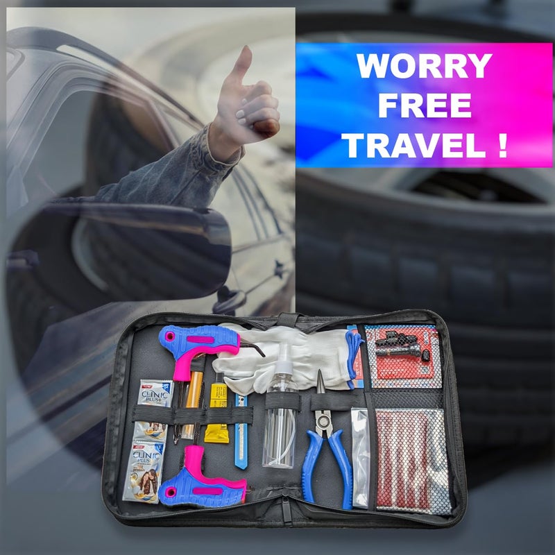 AmiciAuto Universal Tubeless Tyre Puncture Repair Kit with 2 in 1 Reamer Tool for Tubeless Tyre with Premium Storage Bag for Car, Bike, SUV, & Motorcycle - Image 5