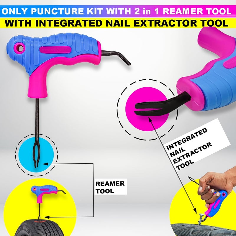 AmiciAuto Universal Tubeless Tyre Puncture Repair Kit with 2 in 1 Reamer Tool for Tubeless Tyre with Premium Storage Bag for Car, Bike, SUV, & Motorcycle - Image 2