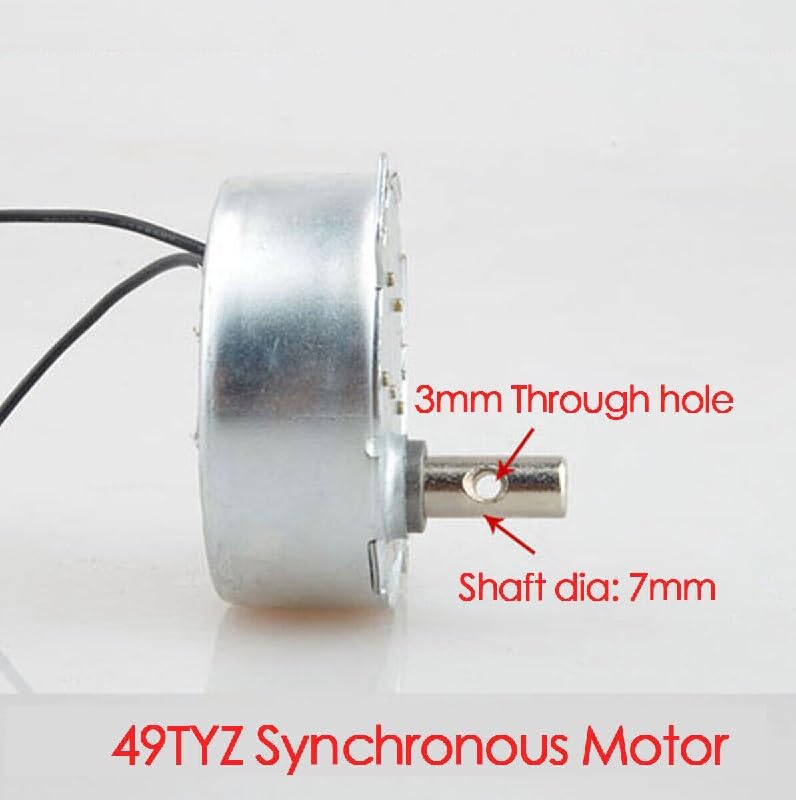 Electrobot محرك تيار متردد متزامن 49TYZ 220-240V 4W 5 RPM قابل للعكس منخفض السرعة – قطر 49 مم، عمود 7 مم مع ثقب 3 مم – مثالي للأقراص الدوارة، والعروض، ومشاريع الأتمتة - Image 2