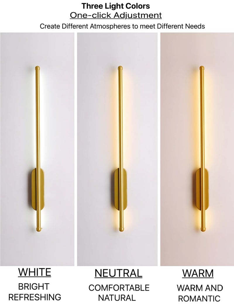 Groeien Pack of 2 | Modern 3 Color LED Wall Sconce Luxe Baton Wall Light for Bedroom Living Room Corridor Lighting Fixtures Wall Mount(Warm+Natural+Coolwhite)(Luxe Baton, 2) - Image 4