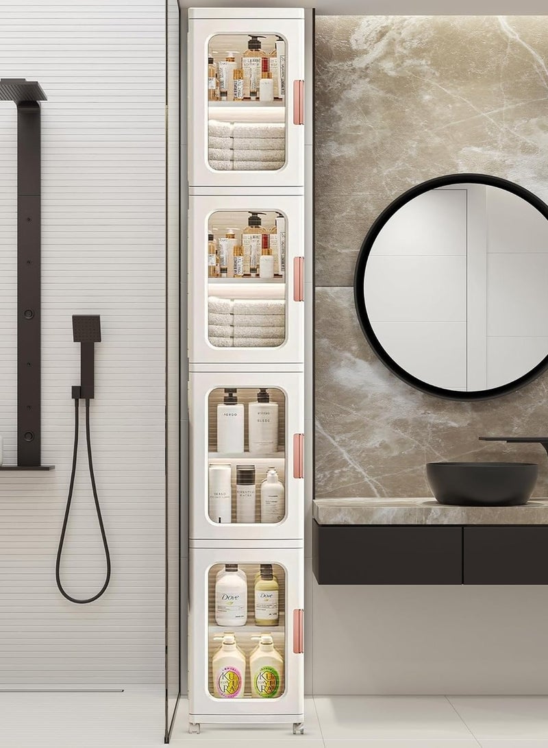 Storage Bins with Lids and Doors Storage Cabinet with Wheels Plastic Stackable Pantry Cabinet Cupboard Closet Foldable Kitchen Collapsible Storage Bins for Book Snack and Bathroom Organizer - Image 1