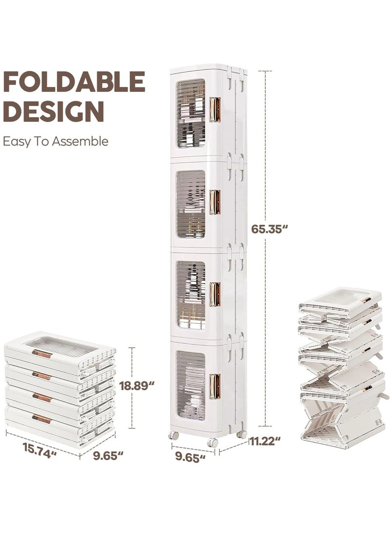 Storage Bins with Lids and Doors Storage Cabinet with Wheels Plastic Stackable Pantry Cabinet Cupboard Closet Foldable Kitchen Collapsible Storage Bins for Book Snack and Bathroom Organizer - Image 2
