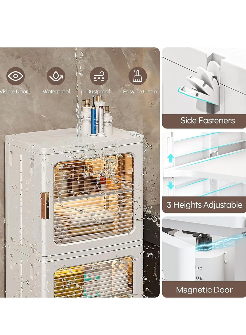 Storage Bins with Lids and Doors Storage Cabinet with Wheels Plastic Stackable Pantry Cabinet Cupboard Closet Foldable Kitchen Collapsible Storage Bins for Book Snack and Bathroom Organizer - Image 4