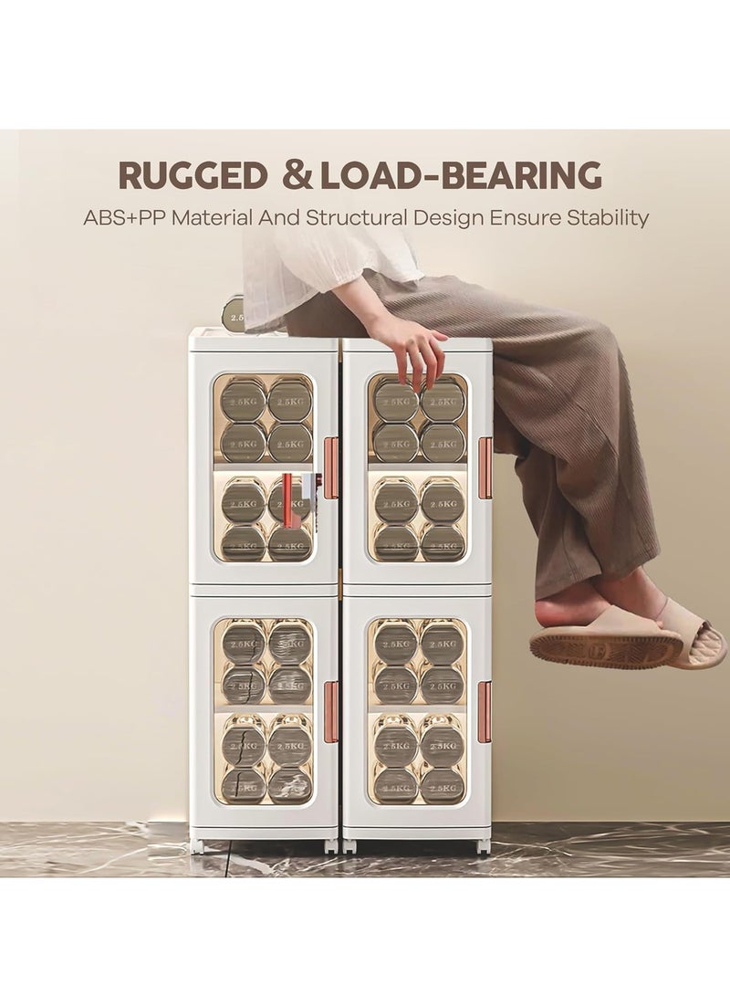Storage Bins with Lids and Doors Storage Cabinet with Wheels Plastic Stackable Pantry Cabinet Cupboard Closet Foldable Kitchen Collapsible Storage Bins for Book Snack and Bathroom Organizer - Image 5