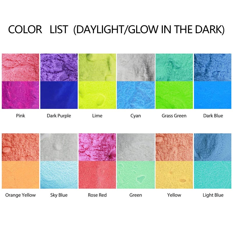 SEISSO Glow in the Dark Pigment Powder, 12 Color 0.7oz/20g Epoxy Resin Luminous Powder Set for Resin Art, Nail Art, Acrylic Paint and DIY Crafts, Gift for Birthday Christmas Halloween Party - Image 2