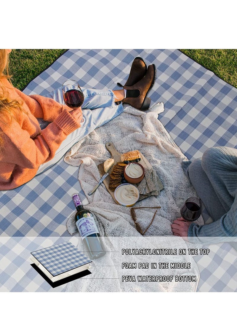 MIXDE Large 79''x79'' Waterproof Picnic Blanket - 3 Layered Foldable Outdoor Picnic Mat Perfect for Park and Beach, Grass/Water Resistant - Beach Blanket/Picnic Blankets (Blue&White)  - Image 2