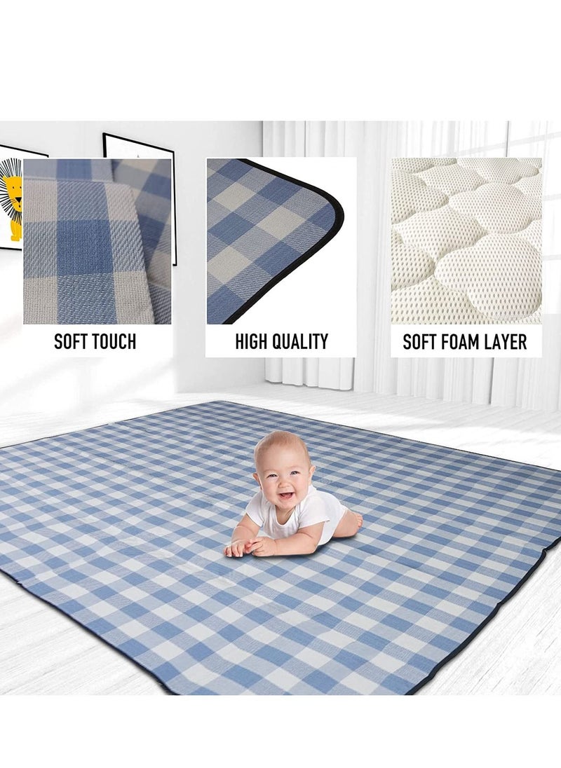 MIXDE Large 79''x79'' Waterproof Picnic Blanket - 3 Layered Foldable Outdoor Picnic Mat Perfect for Park and Beach, Grass/Water Resistant - Beach Blanket/Picnic Blankets (Blue&White)  - Image 4