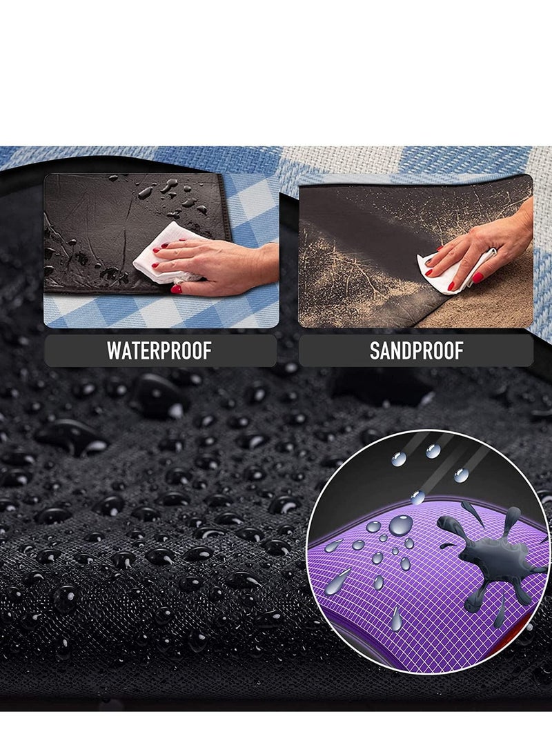 MIXDE Large 79''x79'' Waterproof Picnic Blanket - 3 Layered Foldable Outdoor Picnic Mat Perfect for Park and Beach, Grass/Water Resistant - Beach Blanket/Picnic Blankets (Blue&White)  - Image 5