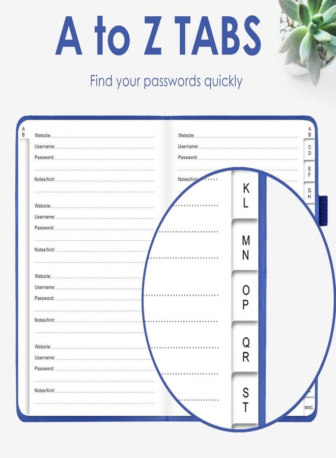 Jxselect Elegant Password Book with Alphabetical Tabs - Hardcover Password Book for Internet Website Address Login - 5.2" x 7.6" Password Keeper and Organizer w/Notes Section & Back Pocket（Royal Blue） - Image 4