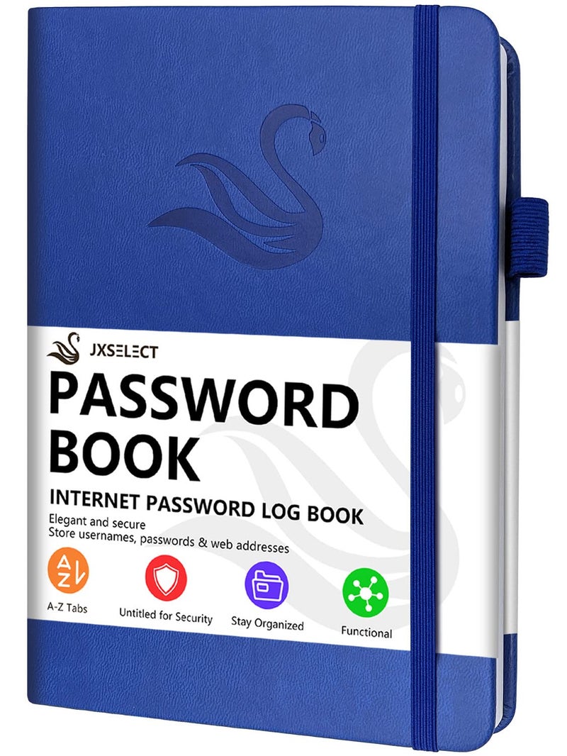 Jxselect Elegant Password Book with Alphabetical Tabs - Hardcover Password Book for Internet Website Address Login - 5.2" x 7.6" Password Keeper and Organizer w/Notes Section & Back Pocket（Royal Blue） - Image 1