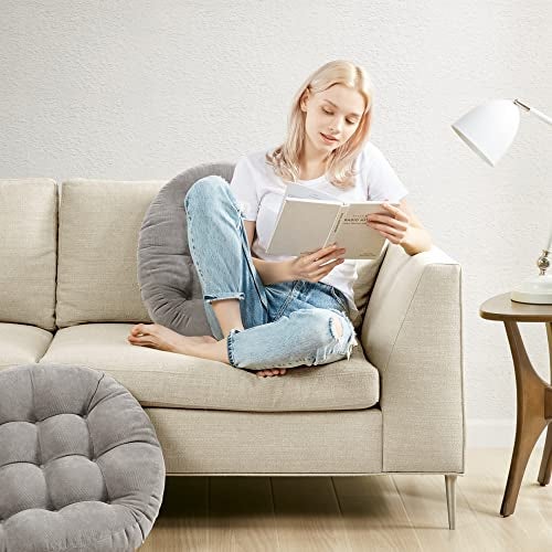 Degrees of Comfort Meditation Floor Pillow, Round Large Pillows Seating for Adults, Tufted Corduroy Cushion for Tatami Living Room, Grey, 22 Inch - Image 5