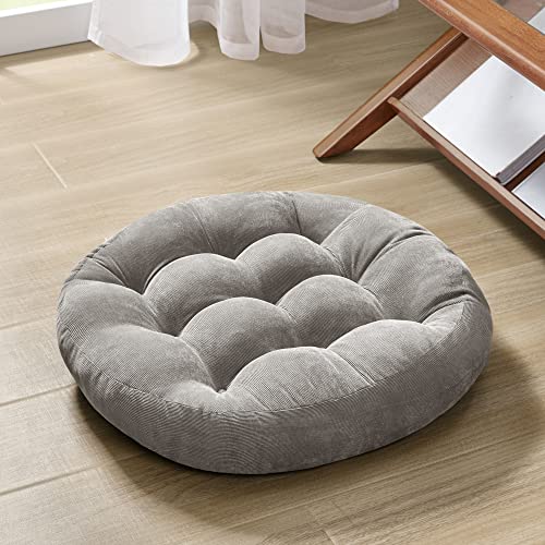 Degrees of Comfort Meditation Floor Pillow, Round Large Pillows Seating for Adults, Tufted Corduroy Cushion for Tatami Living Room, Grey, 22 Inch - Image 1