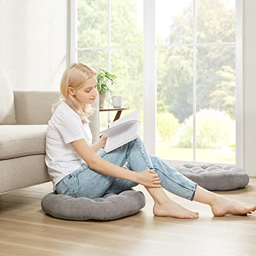 Degrees of Comfort Meditation Floor Pillow, Round Large Pillows Seating for Adults, Tufted Corduroy Cushion for Tatami Living Room, Grey, 22 Inch - Image 4