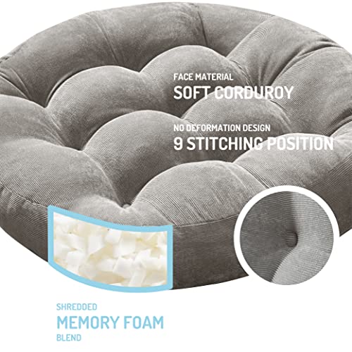 Degrees of Comfort Meditation Floor Pillow, Round Large Pillows Seating for Adults, Tufted Corduroy Cushion for Tatami Living Room, Grey, 22 Inch - Image 2