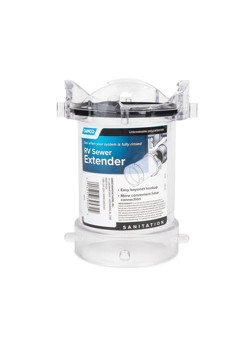 Camco Clear RV Sewage Hose Adapter  Extend Your Sewer Hose Outlet  See When the System is Fully Rinsed  Camper Sewer Hose Extender Measures 5 Inches 39572