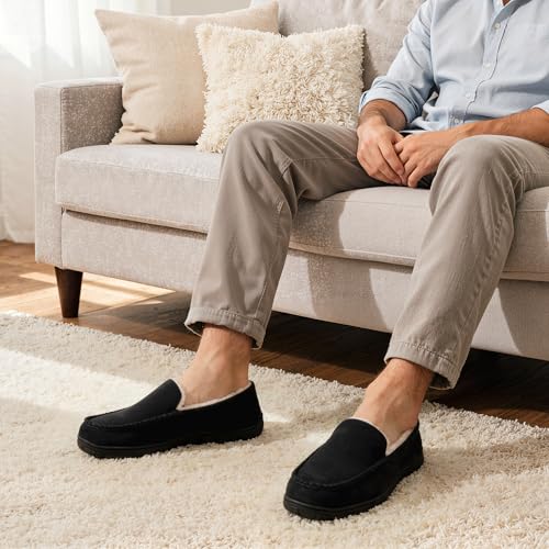 shoeslocker Slippers for Men Indoor Outdoor Mens Moccasin Slippers Black Size 8 - Image 2