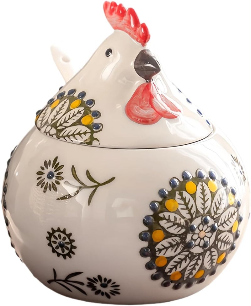 Frezonika Ceramic Salt Cellar with Lid and Spoon, 13 OZ Large Chicken Salt Jar, Salt Holder for Counter, Coffee, Sugar, Spices and Candies, Salt Containers for Countertop (Green) - Image 1