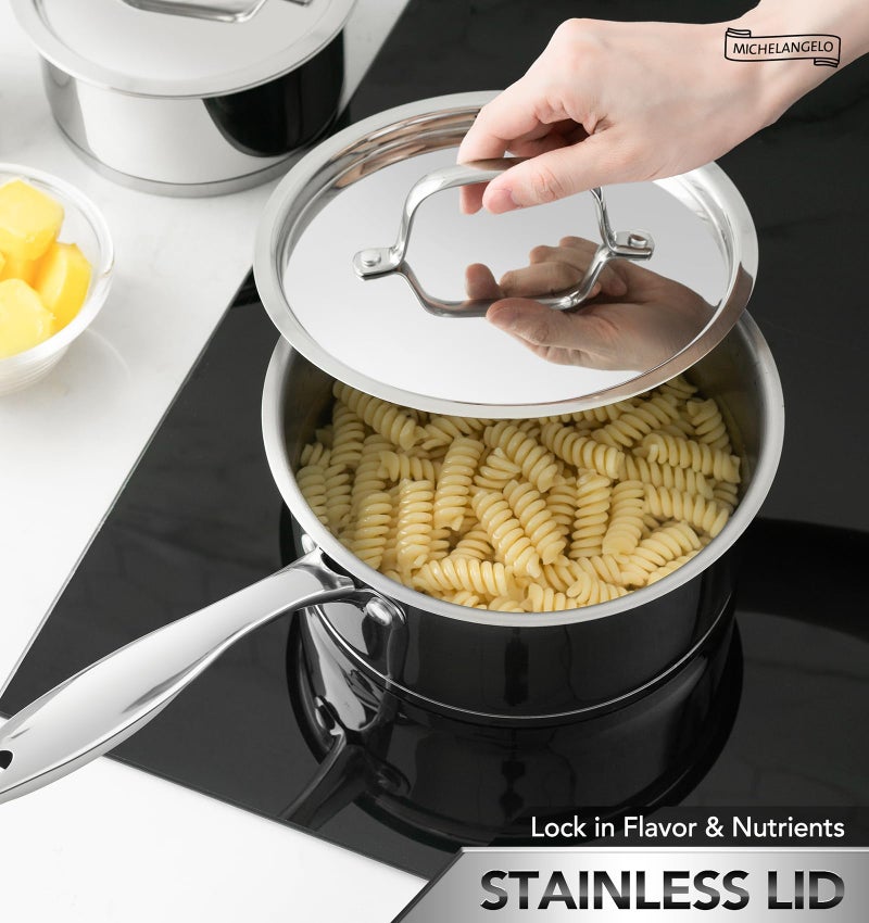 MICHELANGELO Stainless Steel Saucepan Set with Stainless Lids, Tri-Ply Bottom Sauce Pan with Lid, Sauce Pot Set 1QT & 2QT, Nonstick Saucepan, Dishwasher Safe - Image 2