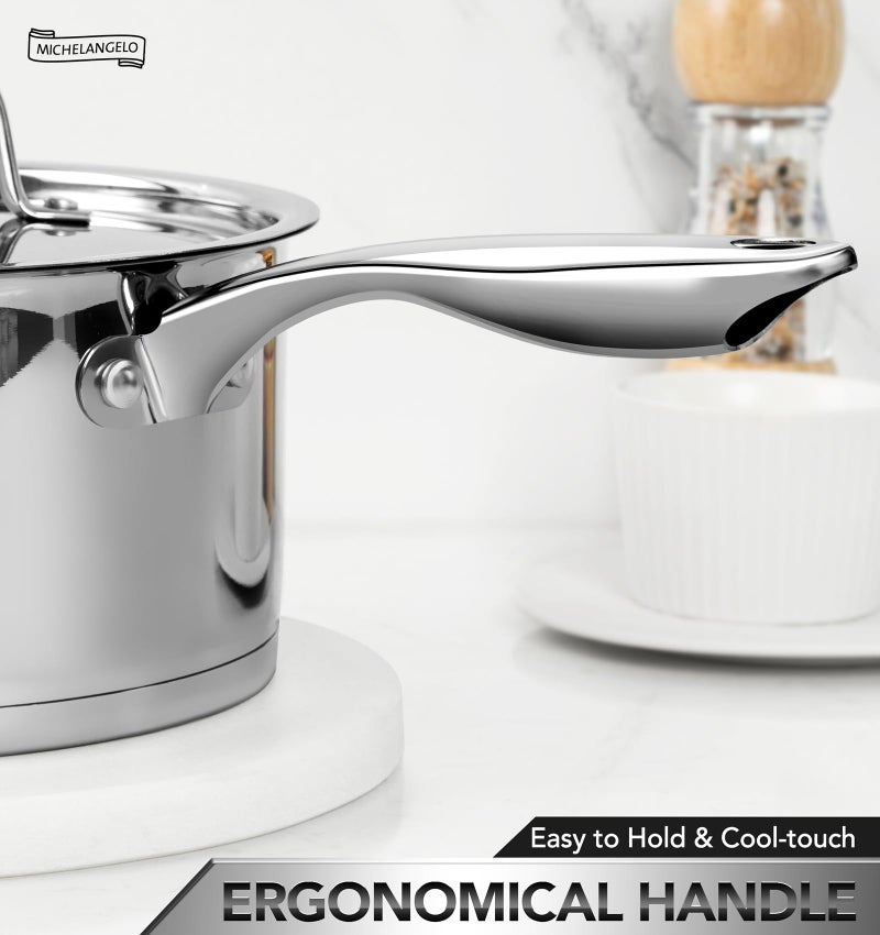 MICHELANGELO Stainless Steel Saucepan Set with Stainless Lids, Tri-Ply Bottom Sauce Pan with Lid, Sauce Pot Set 1QT & 2QT, Nonstick Saucepan, Dishwasher Safe - Image 4