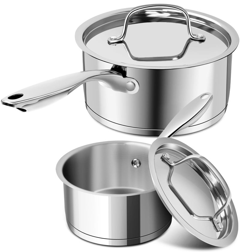 MICHELANGELO Stainless Steel Saucepan Set with Stainless Lids, Tri-Ply Bottom Sauce Pan with Lid, Sauce Pot Set 1QT & 2QT, Nonstick Saucepan, Dishwasher Safe - Image 1