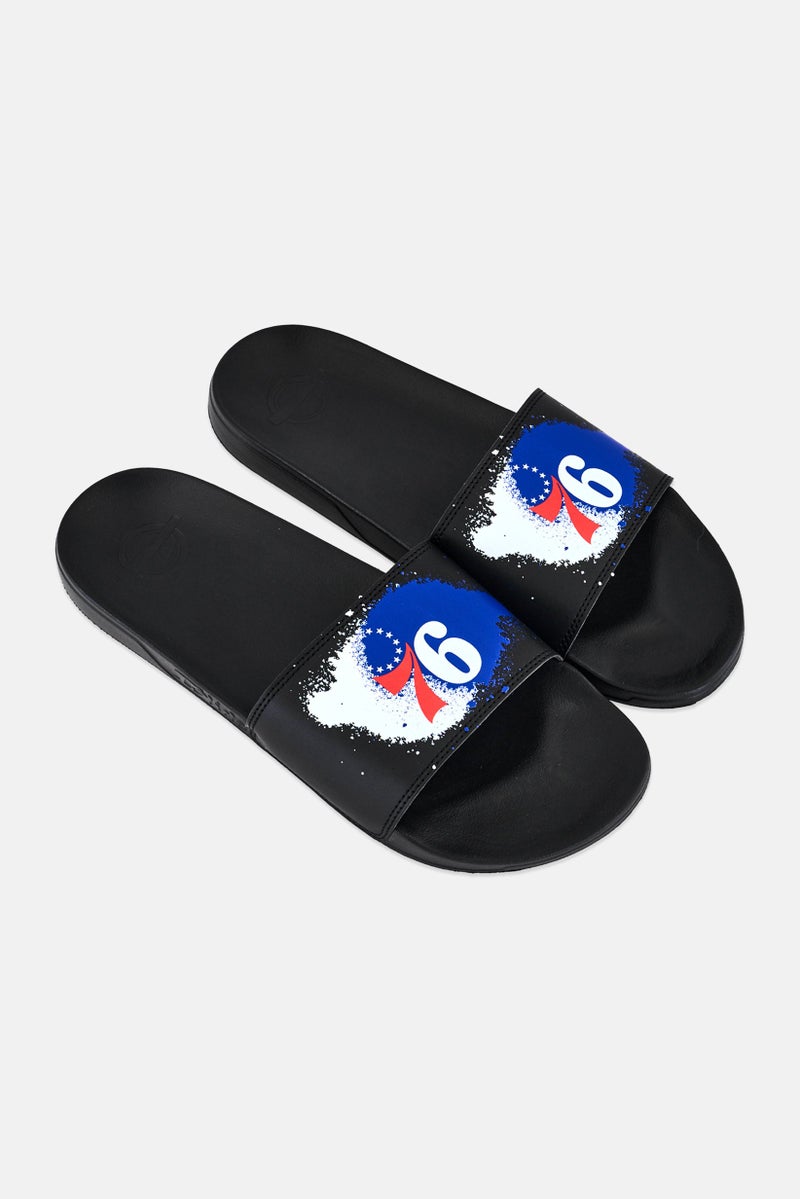 ISlide Men Philadelphia 76ers Spray Paint Logo Slip On Slides, Black - Image 2