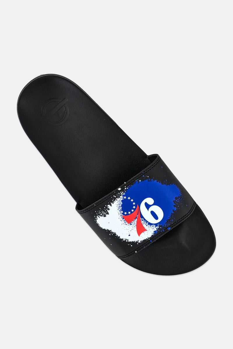 ISlide Men Philadelphia 76ers Spray Paint Logo Slip On Slides, Black - Image 4