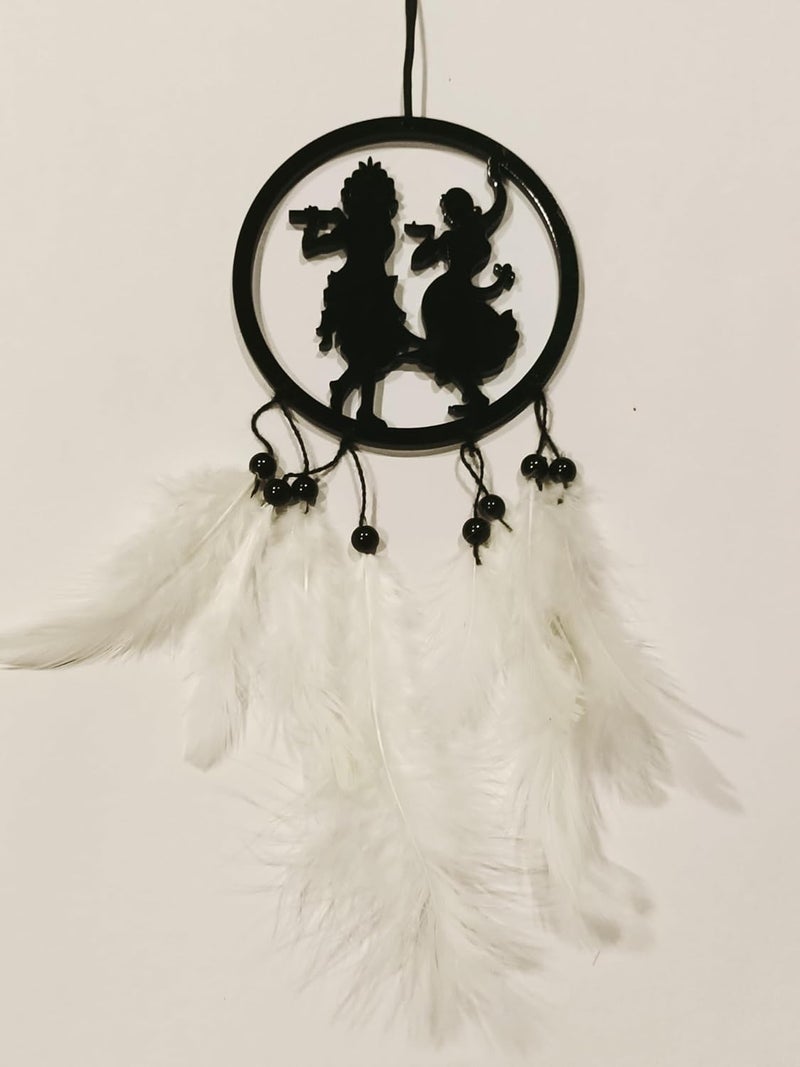 Rukshv Decorative Car Rearview Mirror Hanging with Feathers, Acrylic Spiritual Accessory for Home, Car, Office Interior Decor (Radha Krishna) - Image 3
