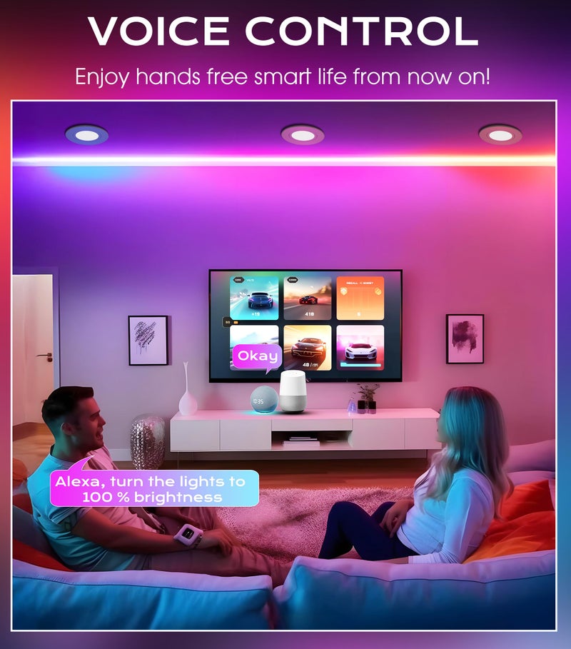 CLOUDY BAY [4 Pack] 6 inch Gimbal Smart WiFi LED Recessed Lights,RGBCW Color Changing,Compatible with Alexa and Google Home Assistant,No Hub Required,15W 2700K-6500K, IC Rated - Image 5