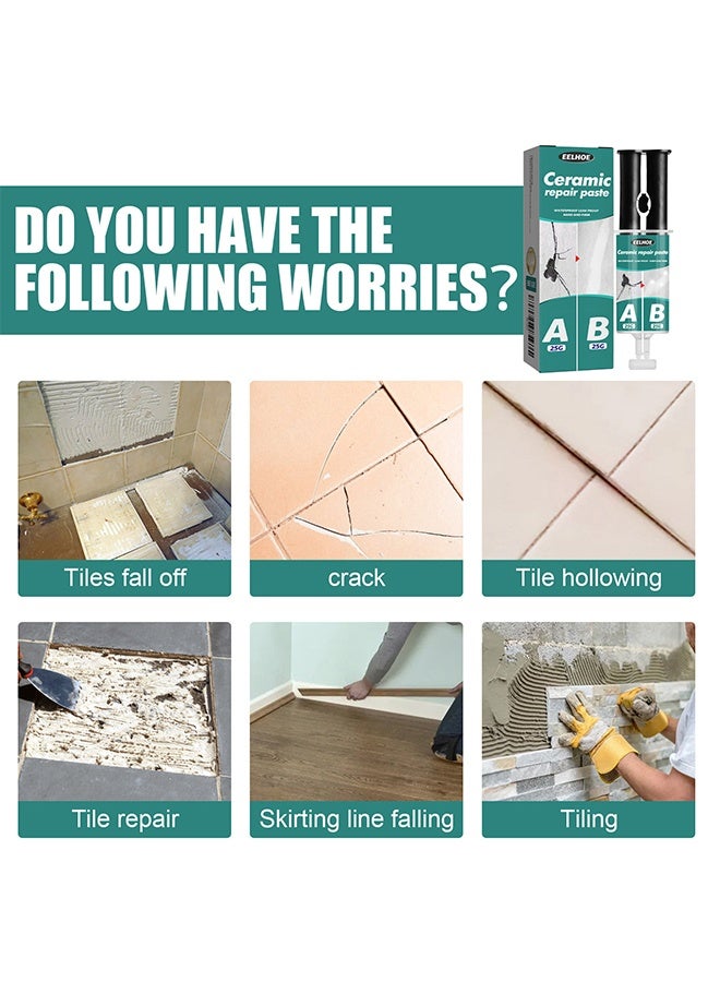 إيلهو معجون إصلاح السيراميك ، حشو إصلاح رقائق بلاط السيراميك ، حشو رقاقة عميقة ، طقم إصلاح شقوق البورسلين ، حشو فجوة حشو الايبوكسي ، معجون البلاط ، بلاط أرضيات الحمام ، أسطح العداد ، قلم الجدار - Image 5