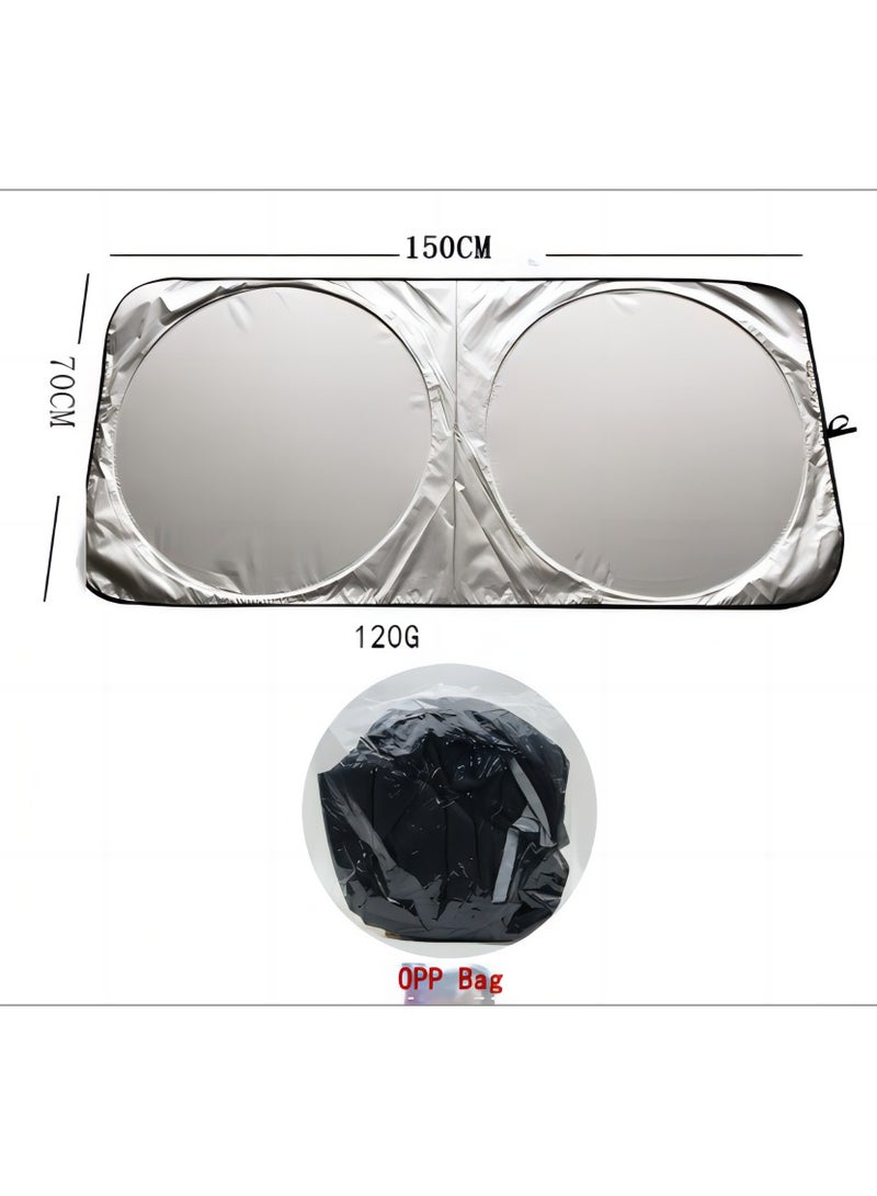 Generic Round Foldable Car Windshield Sunshade Front Windshield Reflective Protector Top Blocks UV Rays And Sun Heat Protection Keeps Vehicle Cooler During Hot Sunny Days 150 * 70CM  - Image 1