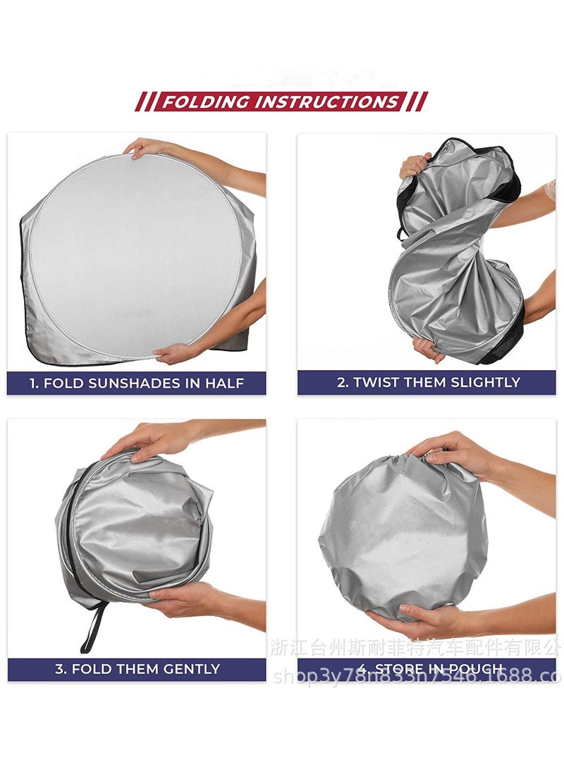 Generic Round Foldable Car Windshield Sunshade Front Windshield Reflective Protector Top Blocks UV Rays And Sun Heat Protection Keeps Vehicle Cooler During Hot Sunny Days 150 * 70CM  - Image 2