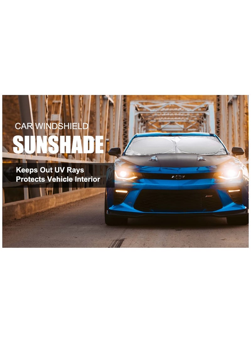 Generic Round Foldable Car Windshield Sunshade Front Windshield Reflective Protector Top Blocks UV Rays And Sun Heat Protection Keeps Vehicle Cooler During Hot Sunny Days 150 * 70CM  - Image 3