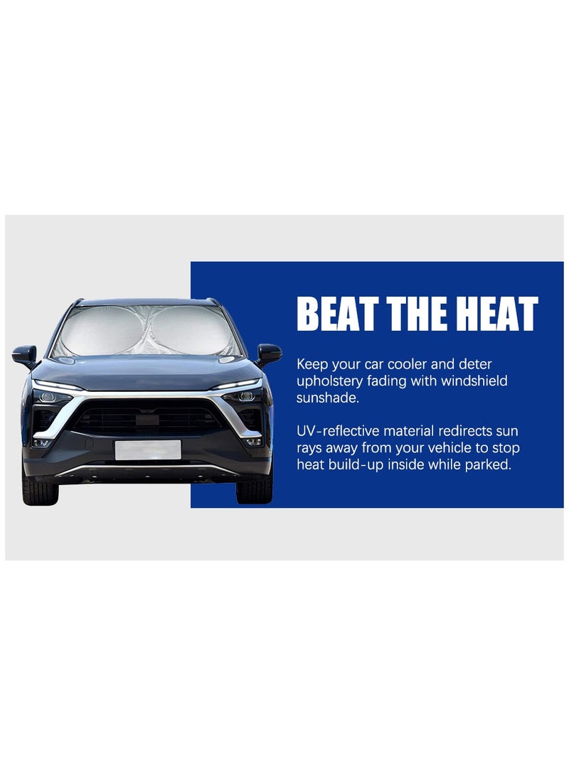 Generic Round Foldable Car Windshield Sunshade Front Windshield Reflective Protector Top Blocks UV Rays And Sun Heat Protection Keeps Vehicle Cooler During Hot Sunny Days 150 * 70CM  - Image 4
