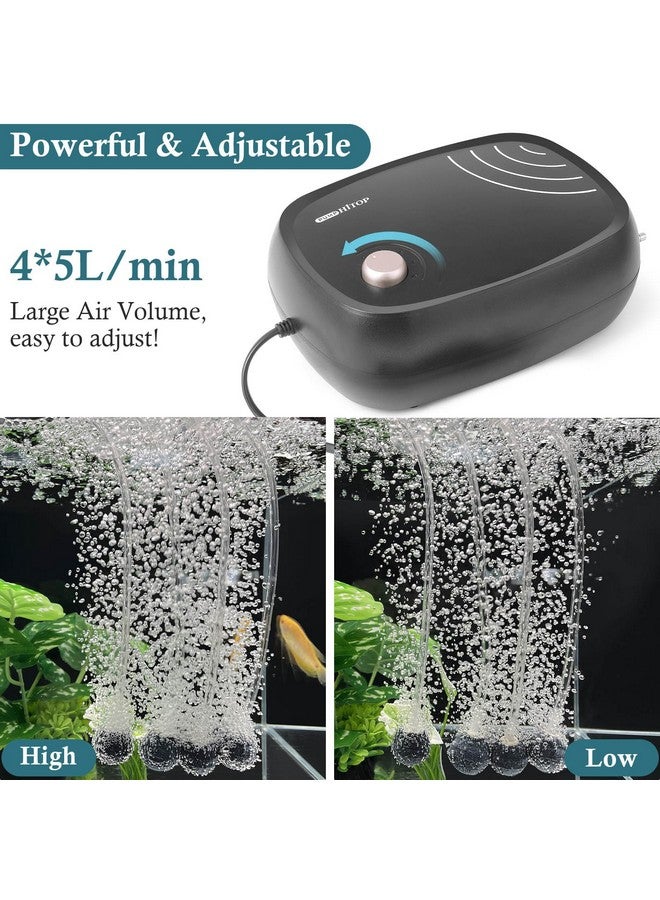 HITOP 10W Powerful Aquarium Air Pump: 4-Outlets 320GPH Air Pump for Fish Tank, Quiet Aquarium Aerator with Completely Accessories, for Tank/Hydroponic/Pond Oxygenation - Image 4