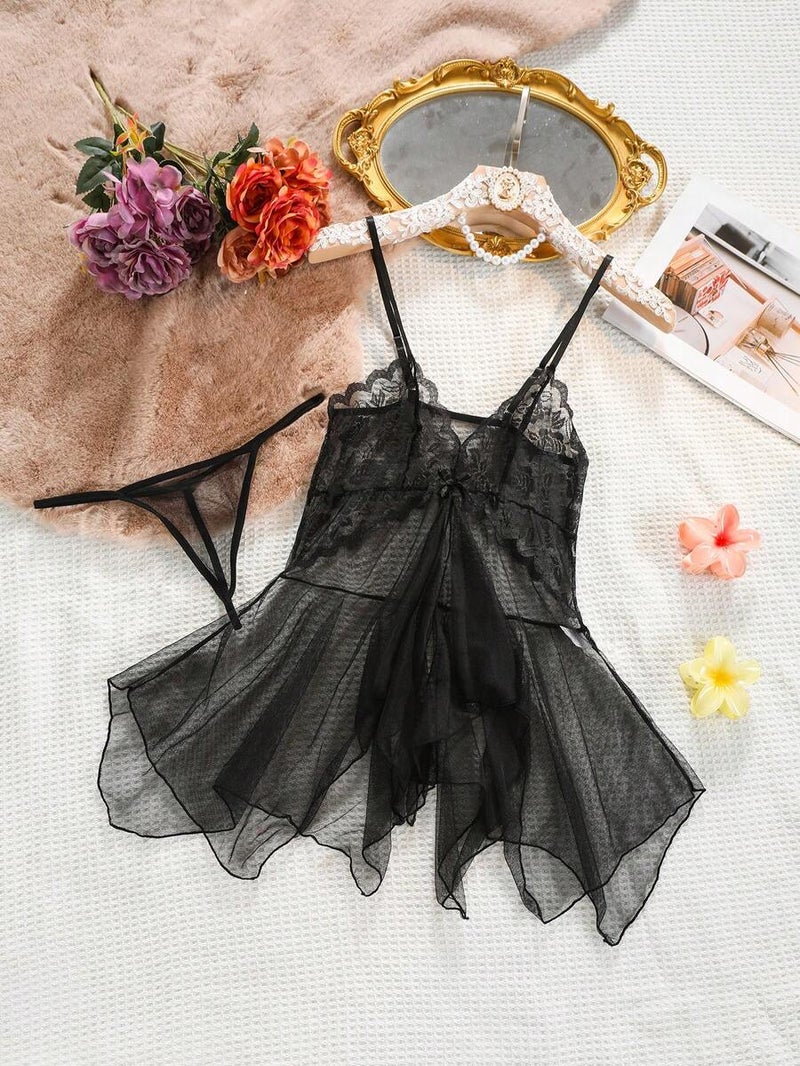 Shein 2pcs Sexy Sheer Mesh Camisole Nightgown Lingerie Set for Women - Image 1