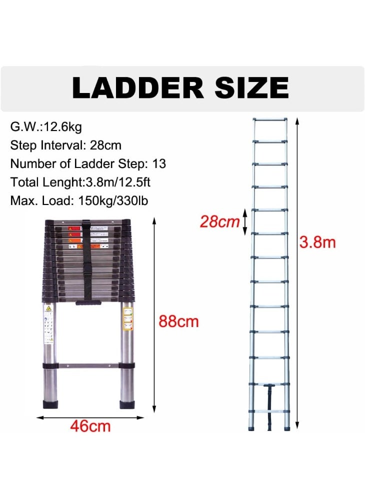 سلم تلسكوبي قابل للتمديد 3.8 متر 13 درجة متعدد الاستخدامات تصميم قابل للطي للاستخدام المنزلي والخارجي - Image 4