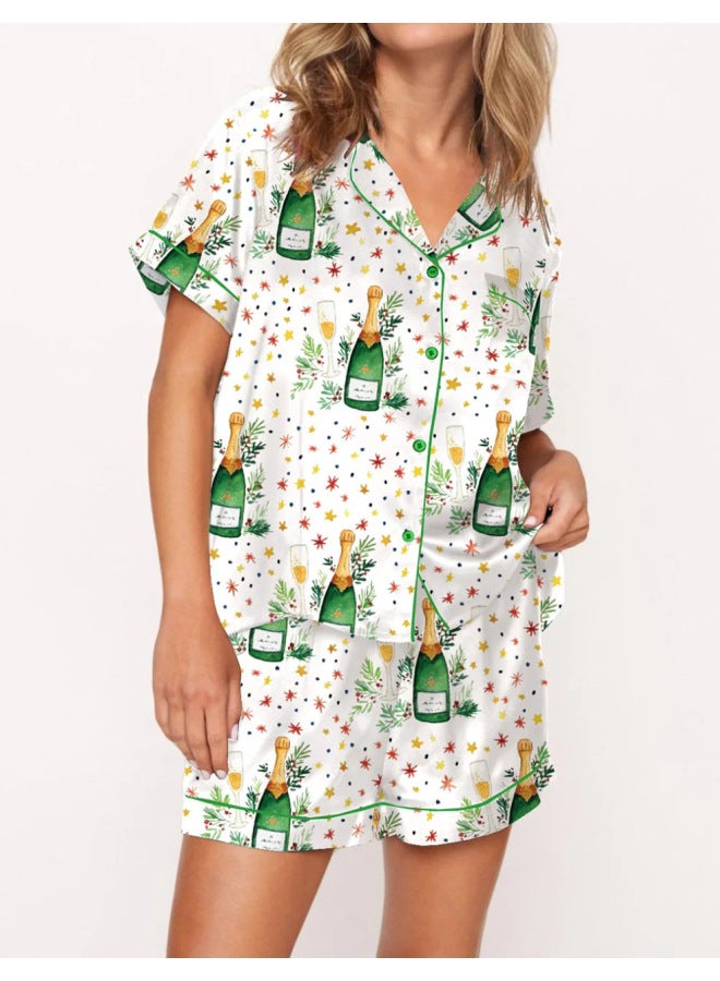 European And American Digital Printing Casual Outer Wearing Short-sleeved Shorts Home Clothes Suit Women