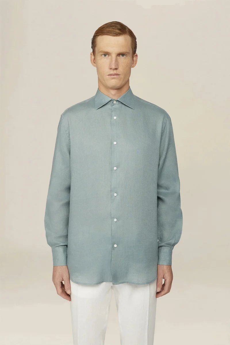 Doppelganger Men's 100% Linen Button-Down Shirt - Sage Green