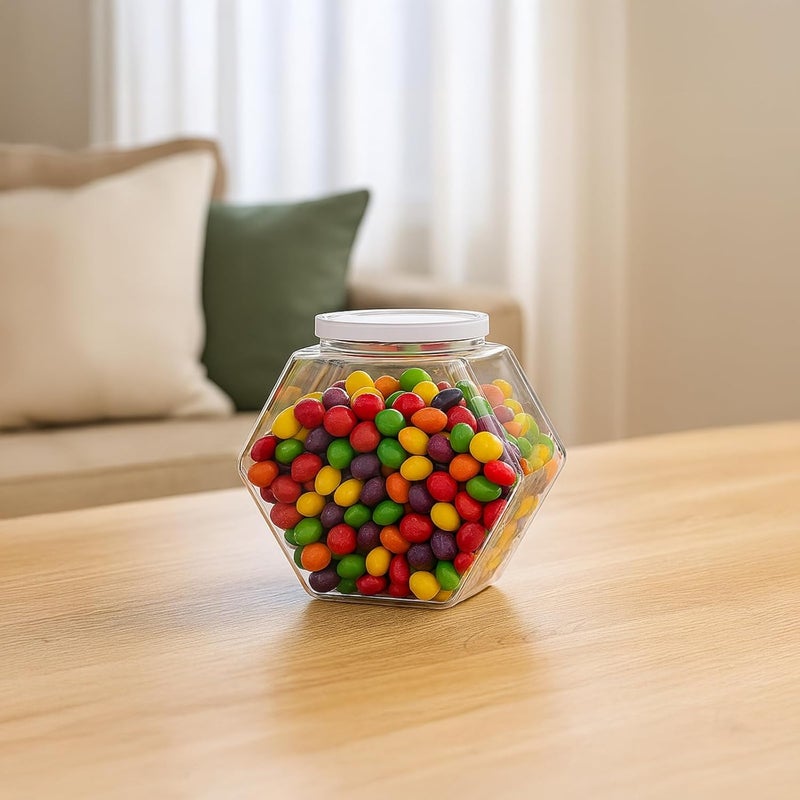 Lids with Containers Storage Plastic Transparent Hexagonal 4 Pcs, Capacity Large 850 Ml / 29.6 Fl Oz Jars Storage Pet, for Ideal Buffets and Kitchen Decorative Counter - Image 2