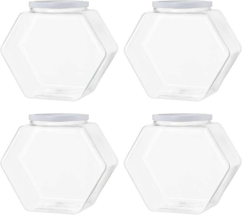 Lids with Containers Storage Plastic Transparent Hexagonal 4 Pcs, Capacity Large 850 Ml / 29.6 Fl Oz Jars Storage Pet, for Ideal Buffets and Kitchen Decorative Counter - Image 1