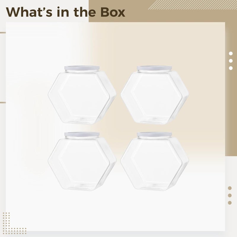 Lids with Containers Storage Plastic Transparent Hexagonal 4 Pcs, Capacity Large 850 Ml / 29.6 Fl Oz Jars Storage Pet, for Ideal Buffets and Kitchen Decorative Counter - Image 5