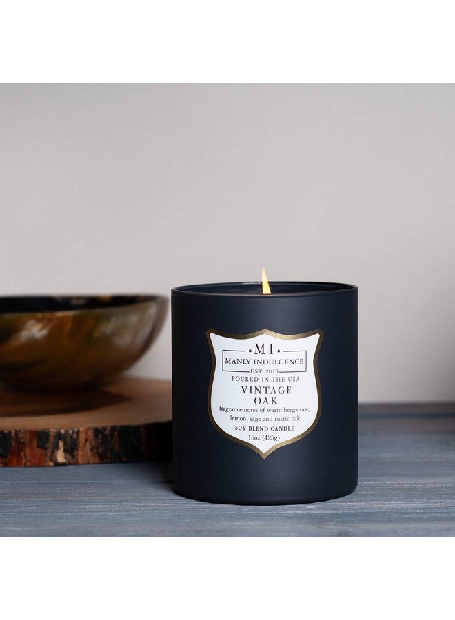 Manly Indulgence Vintage Oak Scented Jar Candle, Wood Wick, Premium Soy Blend White Wax, 60 hr Burn, Matte Dark Gray Jar Candle for Home and Men, 15 oz - USA Poured - Image 2