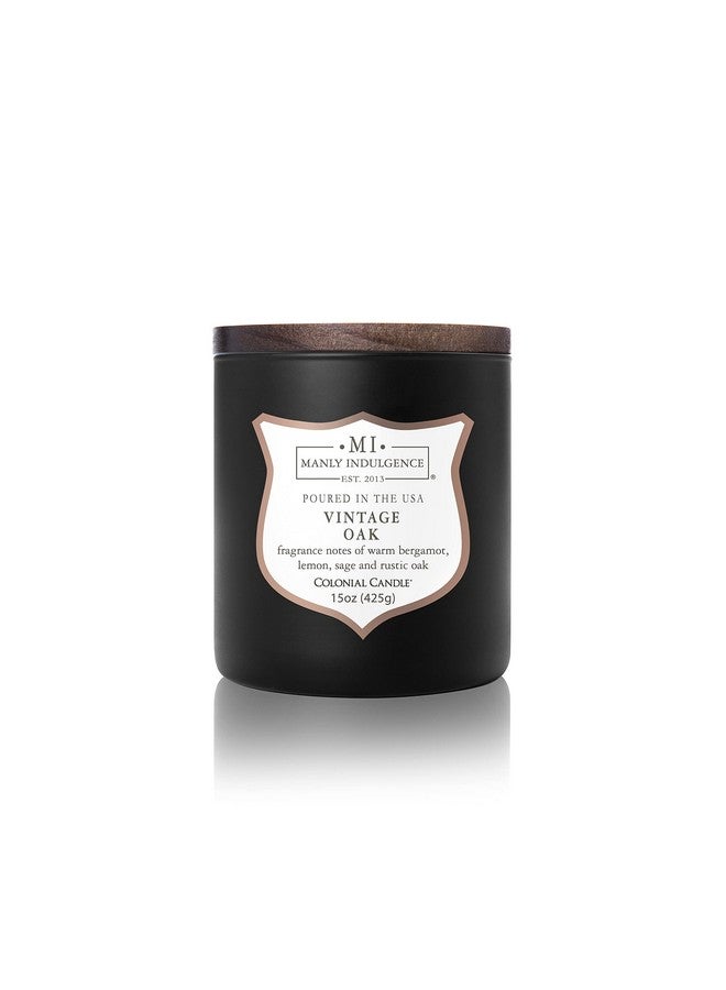 Manly Indulgence Vintage Oak Scented Jar Candle, Wood Wick, Premium Soy Blend White Wax, 60 hr Burn, Matte Dark Gray Jar Candle for Home and Men, 15 oz - USA Poured - Image 1