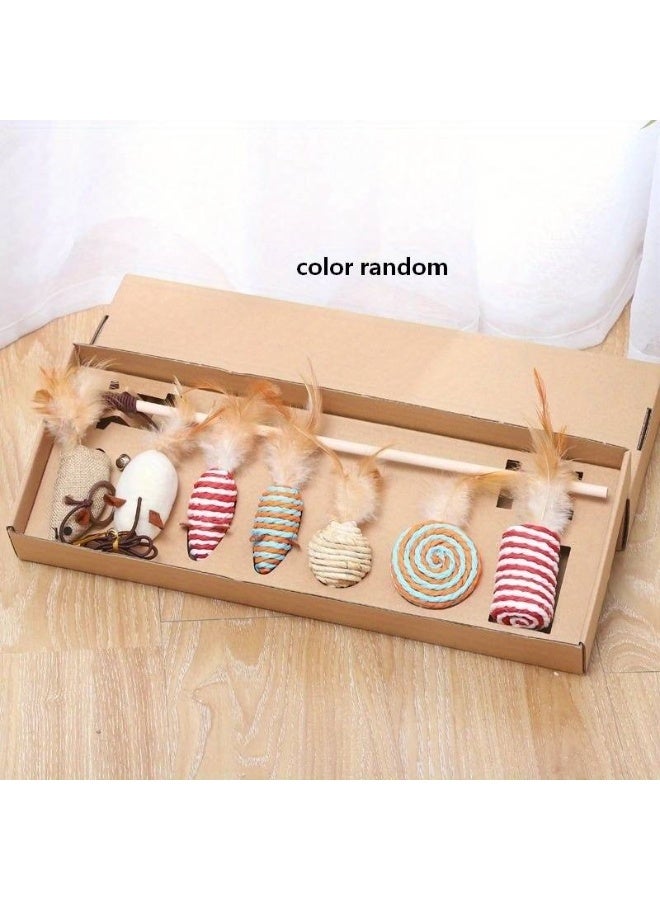 sharjah pigeon 7PCS Cat Teaser Rod Set – Interactive Feather Wand Toys for Cats & Kittens | Fun Exercise & Hunting Simulation Cat Toy Set - Image 1