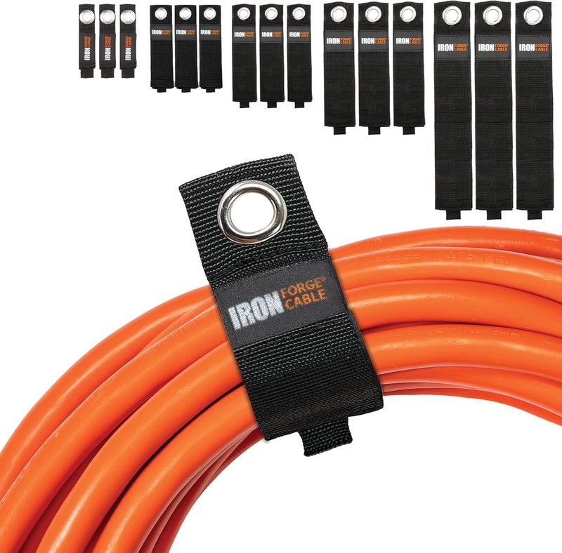 IRON FORGE CABLE Extension Cord Wrap Organizer, 15 Piece Multi-Pack of Storage Straps - 3 Small, 3 Medium, 3 Large, 3 XXL, and 3 XXXL Hanger Wraps for Power Cables, Hoses, Ropes, and More - Image 1