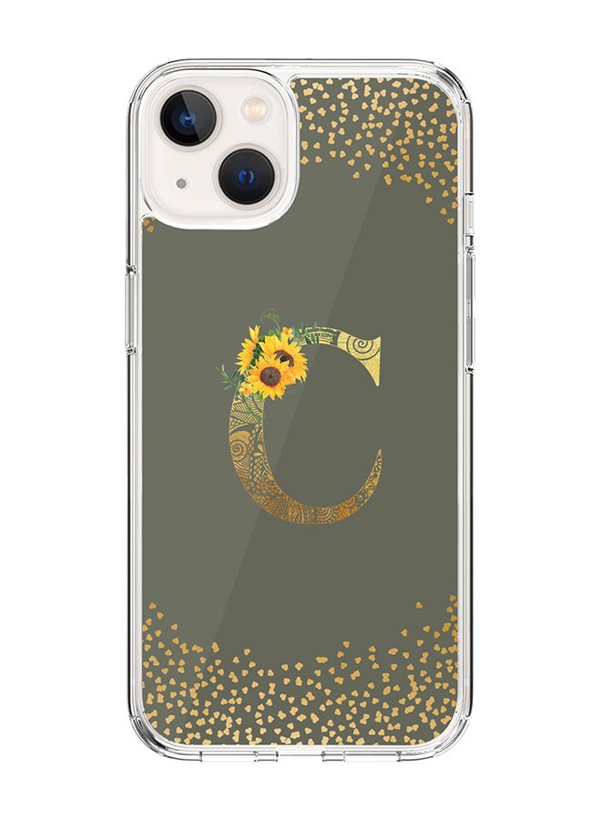 Stylizedd Classic Clear Case For iPhone 14 Plus, Hybrid Soft Case Cover- Custom Monogram Initial Letter Mandala Floral Pattern Alphabet - C ( Olive Green) - Image 1