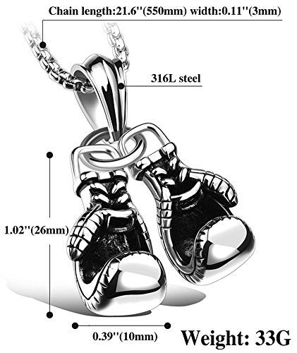 Hamoery Men Punk Stainless Steel Silver Boxing Gloves Chain Pendant Necklace(White) - Image 5