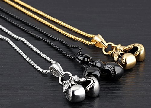 Hamoery Men Punk Stainless Steel Silver Boxing Gloves Chain Pendant Necklace(White) - Image 4