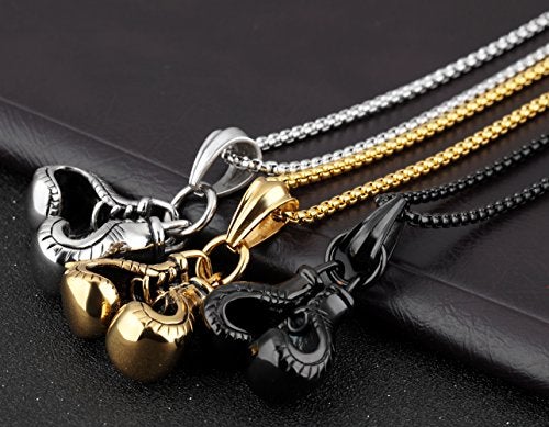 Hamoery Men Punk Stainless Steel Silver Boxing Gloves Chain Pendant Necklace(White) - Image 3